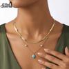 EFFIE QUEEN 925 Sterling Silver Fashion Turquoise Oval Pendant Link Chain Charm Necklace White Pearls Daily Fine Jewelry MPN18