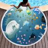Underwater World Marine Animal Round Beach Towel with Tassels, Microfiber Quick Dry Sand Free Circle Bath Towel Gifts for Women