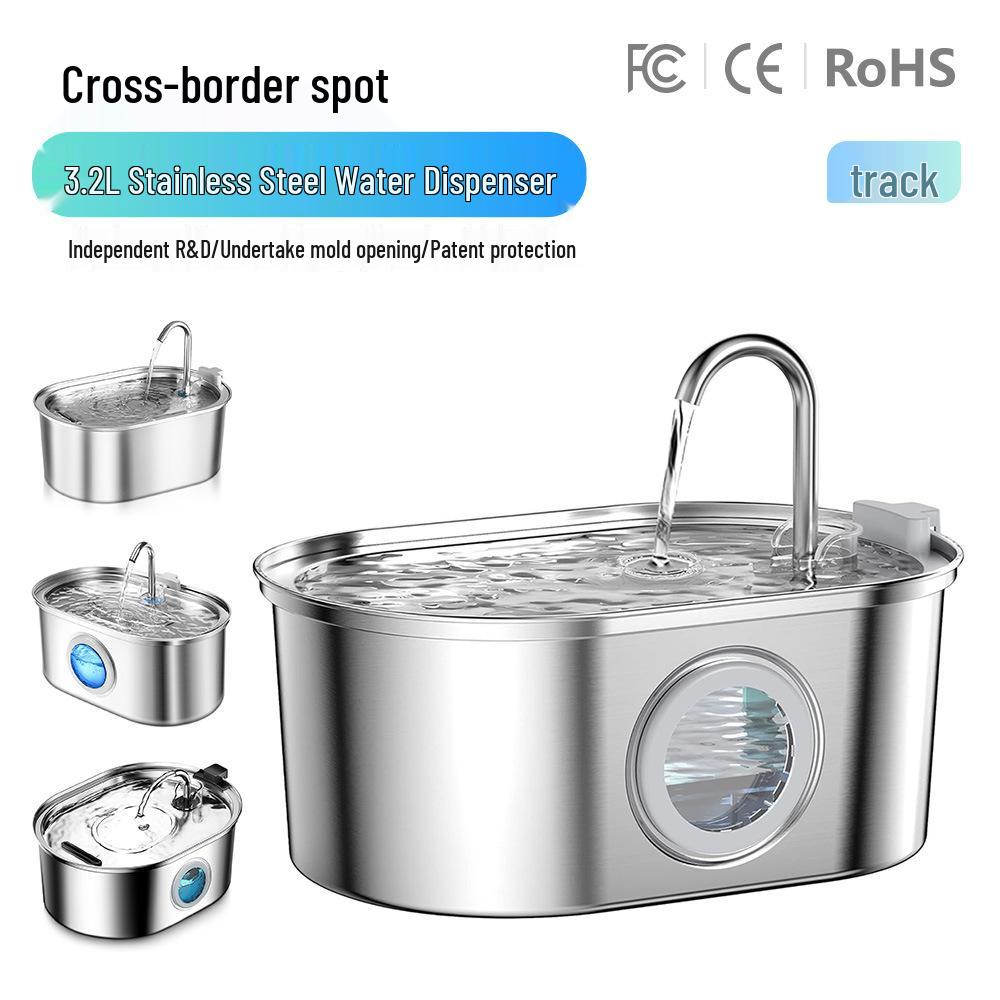 3.2L Stainless Steel Cat Water Fountain with Activated Carbon Filter