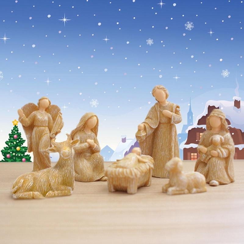 10 pz/set Scena Natività di Cristo Statuina Bambino Famiglia Mangiatoia Statuette Artigianato in Resina Miniature Ornamento Religioso Chiesa