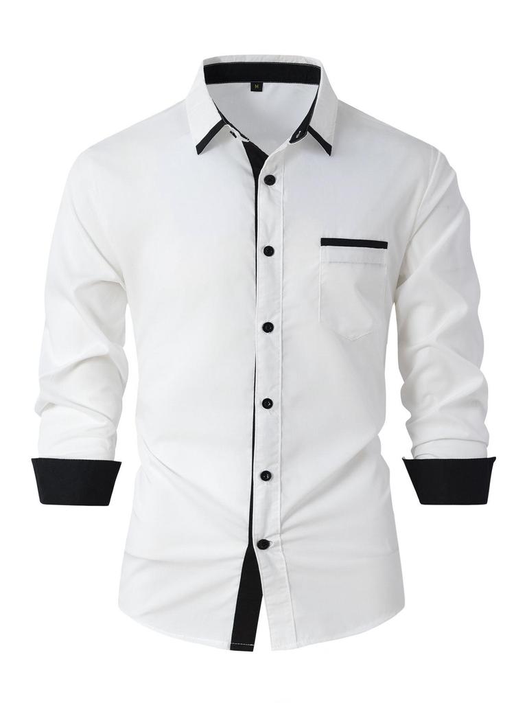 Grenzüberschreitende Herrenmode: Modisches Baumwollhemd für Frühling und Herbst, farblich abgestimmt, Business-Slim-Casual-Hemd mit langen Ärmeln