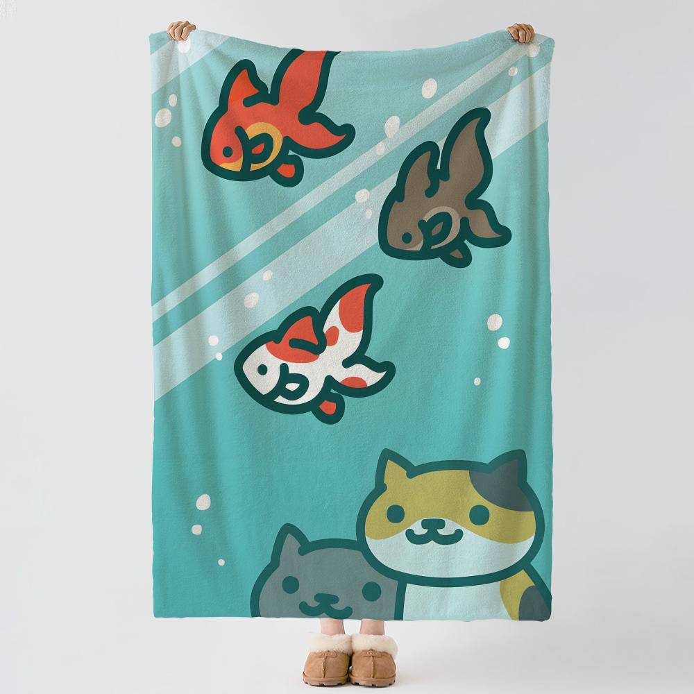 Game N-Neko Atsume-e Throw Thick Comfort Flannel Quilt, Multi-scene Use Indoor Outdoor Daily Nap