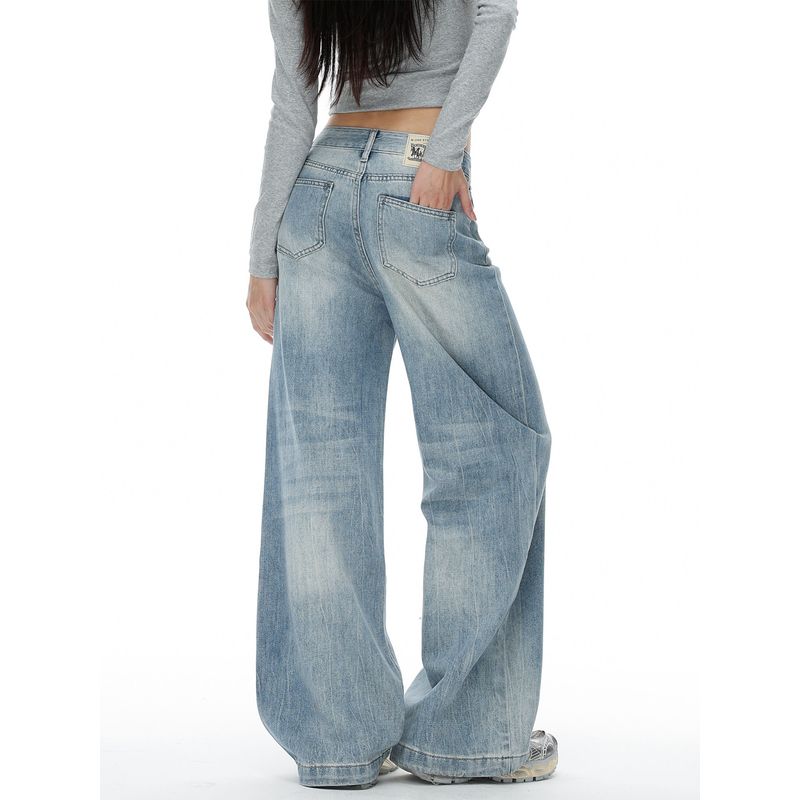 Plus-Size Vintage Wide-Leg Jeans for Women, Summer New High-Waisted Slimming Drape Loose Straight Pants for Plus-Size Women, Floor-Length Pants