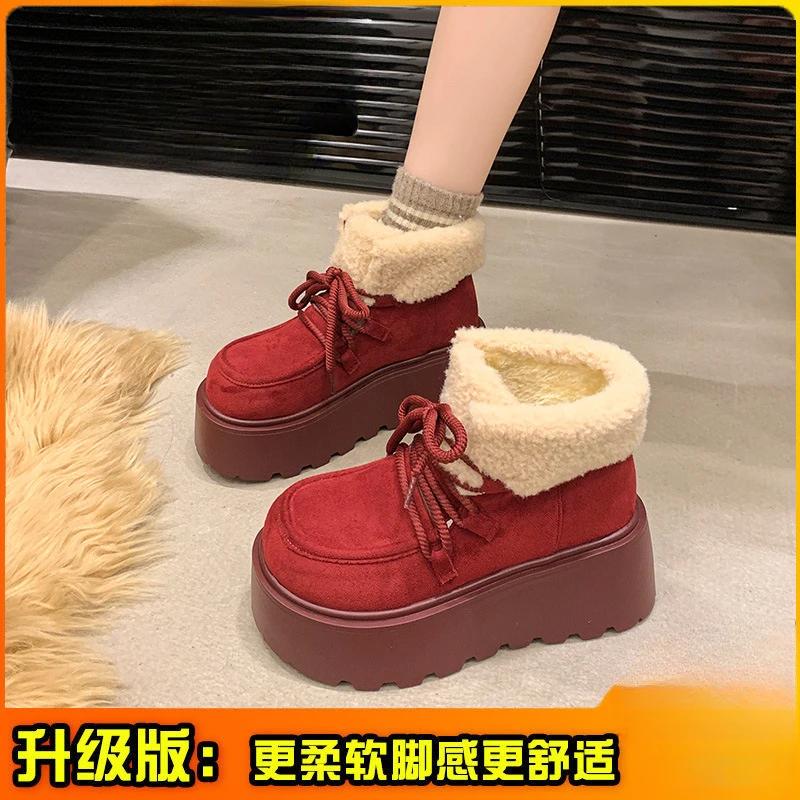 Fashion Winter Women's Boots Retro Suede Casual Ankle Boots Plush Warm Boots Non Slip Platform Snow Booties Women High-Top Cotton Shoes