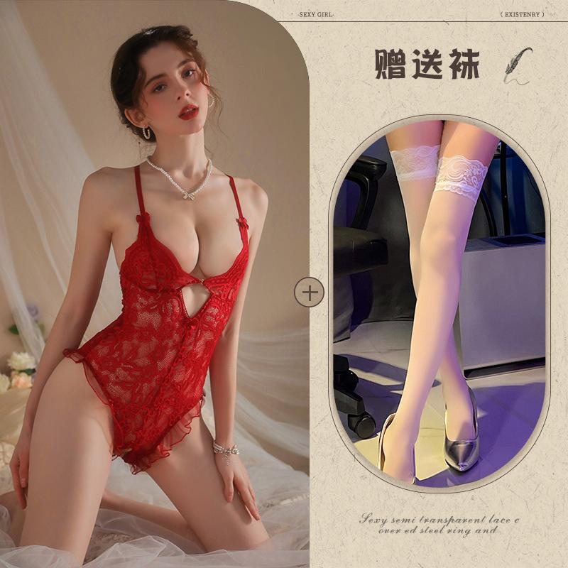 Sexy Lingerie Sexy Lace Seduction Onesie Hot Perspective Open Uniform No-take Pajamas