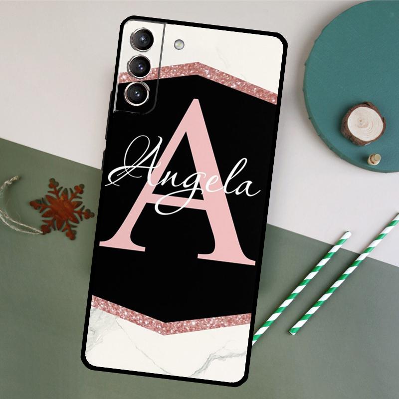 Personalised Name Initial Pink Case For Samsung Galaxy S20 S21 FE S22 Plus S23 Ultra S8 S9 S10 Plus Note 10 20 Ultra Cover