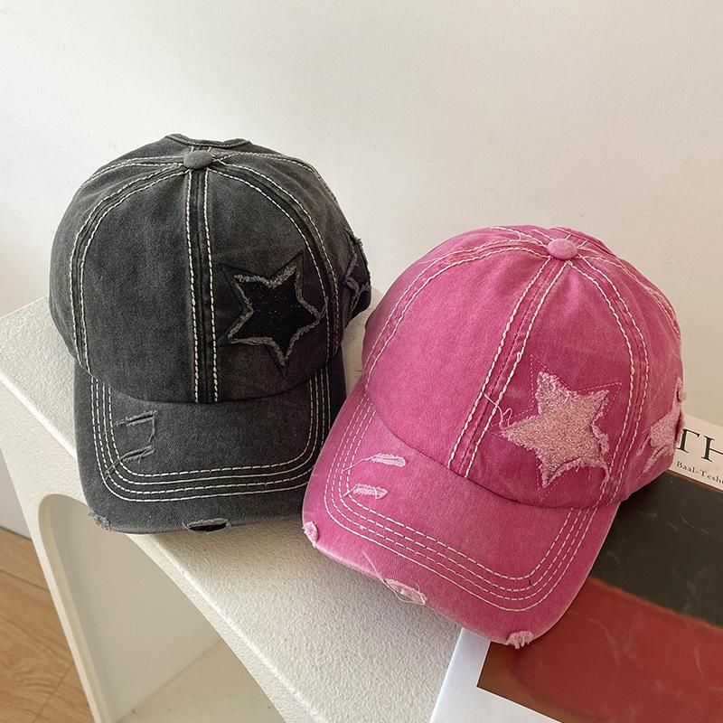 Daszek Słońce Ulica Miejski Styl Kolor Gładki Jednolity Outdoor Czapka Daszkowa Snapback Regulowana Bawełna Y2K Dziewczyna KFashion Koreański Kapelusz Baseballowy Otwory Gwiazda Kobiety