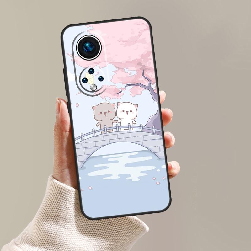 Cartoon Peach Mochi Cat Case For Honor 90 Lite 70 50 X9a X8a X7a X6a X7 X8 X9 9X 8X Magic 5 Pro Magic 5 Lite Cover