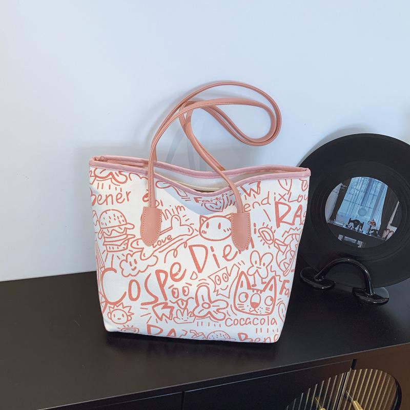 Graffiti Tote Bag Niche Design Handheld Cloth Bag Women's Bag Autumn New Casual Shoulder Bag Large Capacity Underarm Bag