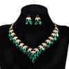 Vintage exaggerated leaf necklace earrings set crystal gemstone collarbone chain women's two-piece fashion accessories