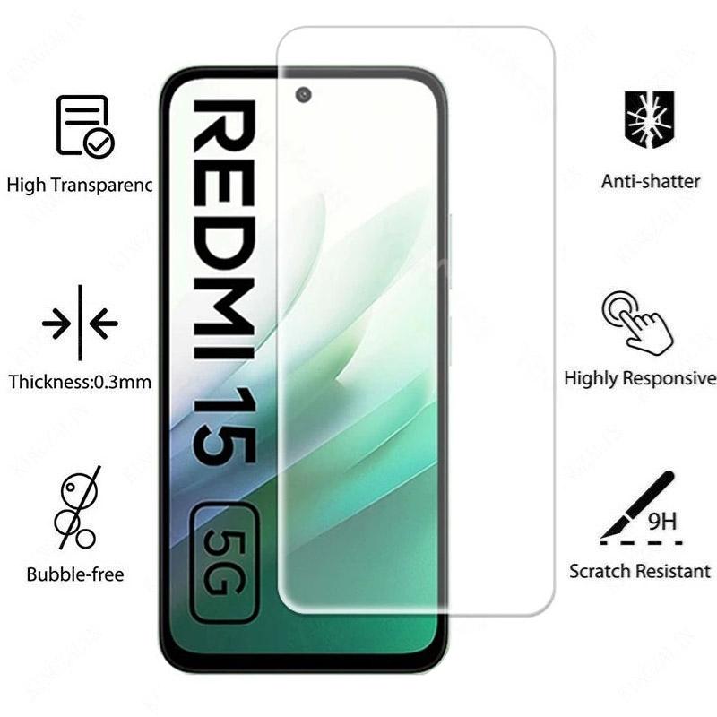 3-Pack Screen Protector for Redmi 15C 15 5G/4G Tempered Glass Cellphone Screen Protector, 9 Hardness HD Clear Anti-Scratch Bubble-Free Protector Film