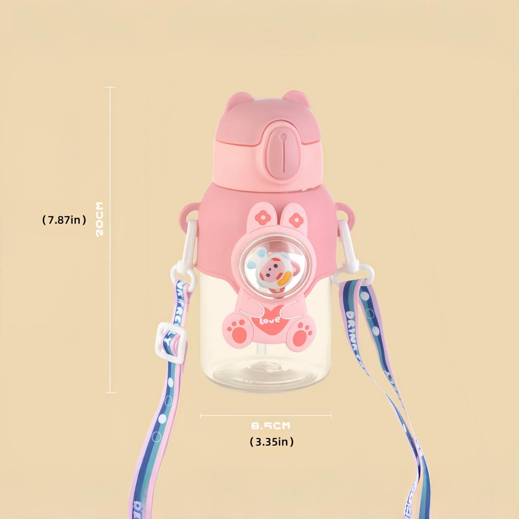 600ML Summer Water Cup Leak-proof Water Bottle With Straw Kawaii Kettle Cartoon Pattern Portable Plastic Water Cup Drinking Cup