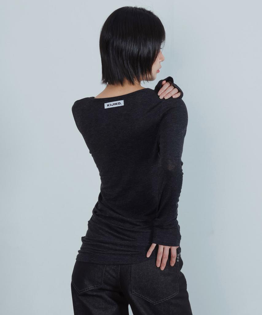KIJIKO Ke311. Curved Sheer Tee Charcoal