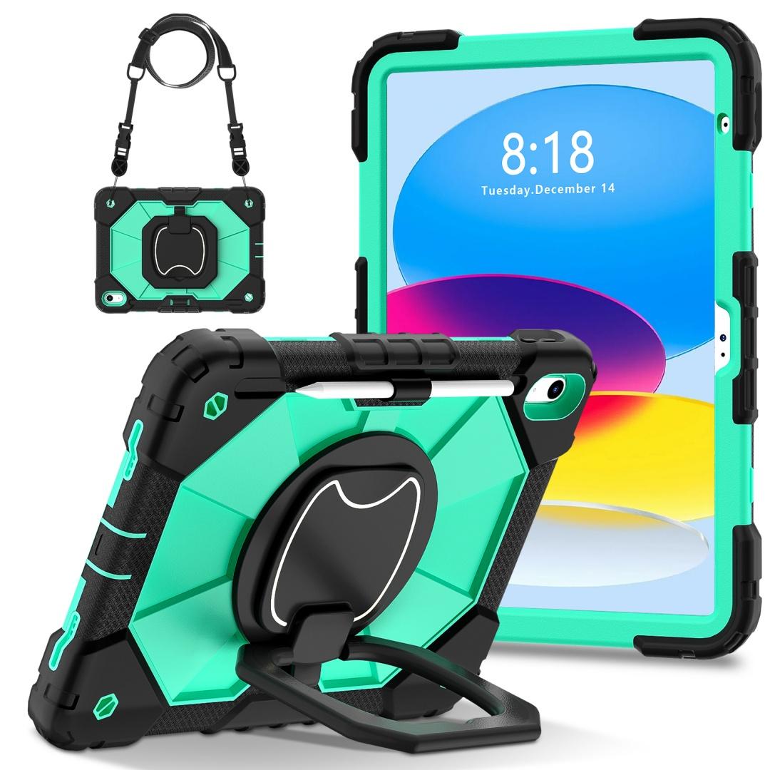 

Для Apple iPad (2025) Поворотна на 360° рукоятка, міцна захисна підставка, ТПУ+ПК, 3-в-1, антидетонаційний ударостійкий чохол для планшетів та ПК iPad (2025) м ята зелений колір