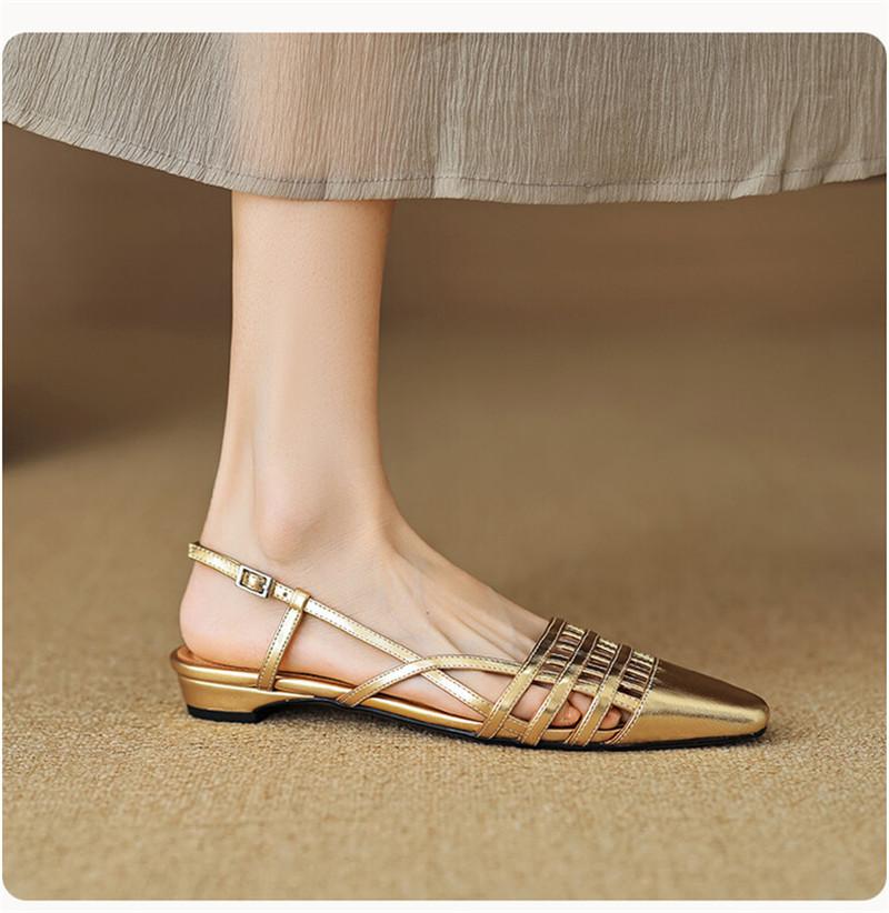 Fashion New Split Leather Summer Sandals Square Toe Sandals for Women Low Heel Concise Gladiator Shoes Fashion Narrow Band Ladies Shoes