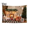Festive Home Decor Tapestry Christmas Tapestry, Winter Snow Scene Backdrop, Xmas Tree Fireplace Decorative Fabric for Wall Hanging Bedroom Living Room