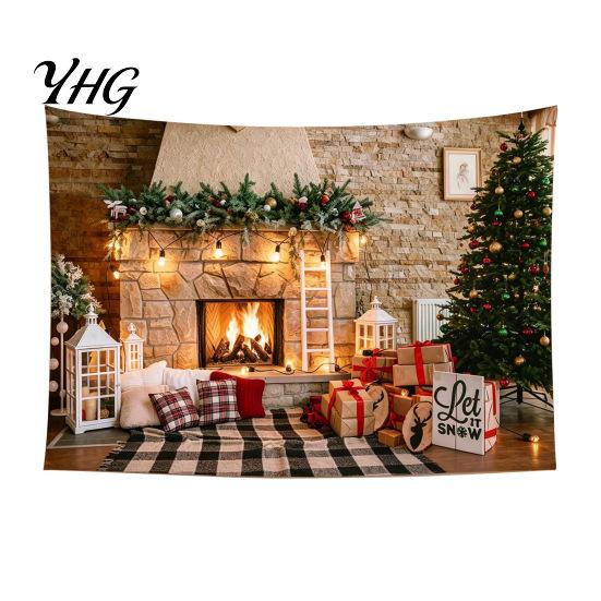 Festive Home Decor Tapestry Christmas Tapestry, Winter Snow Scene Backdrop, Xmas Tree Fireplace Decorative Fabric for Wall Hanging Bedroom Living Room
