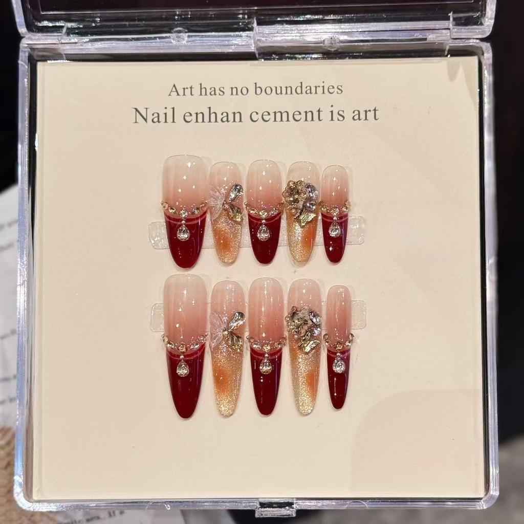 Unhas Postiças Longas Estileto Glitter Unhas Falsas Press ons com Design 3D Reutilizáveis Acrílicas Cobertura Total Cola em Unha Adesivo de Unha para Mulheres