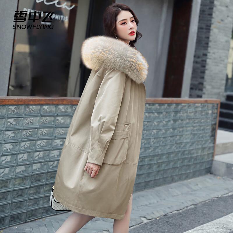 Xuezongfei Women's Long Down Jacket with Raccoon Fur Trimmed Hood