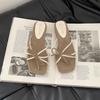 Retro versatile square head bow square heel one-word slippers women's summer fashion strap with skirt slope heel cool slippers