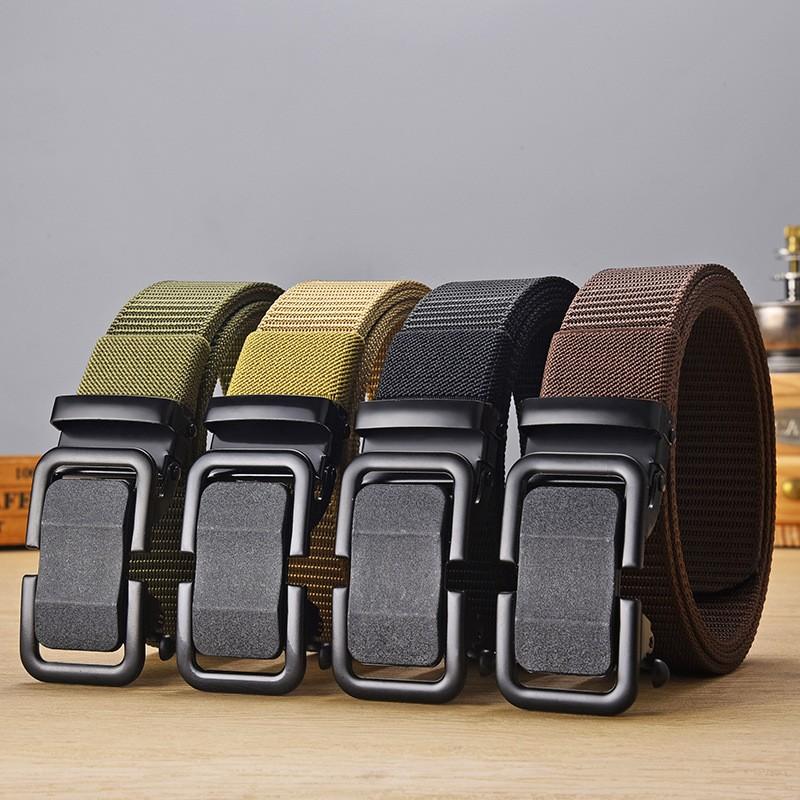 New toothless iron sheet automatic buckle nylon belt for men's outdoor leisure, breathable canvas belt, versatile pants belt