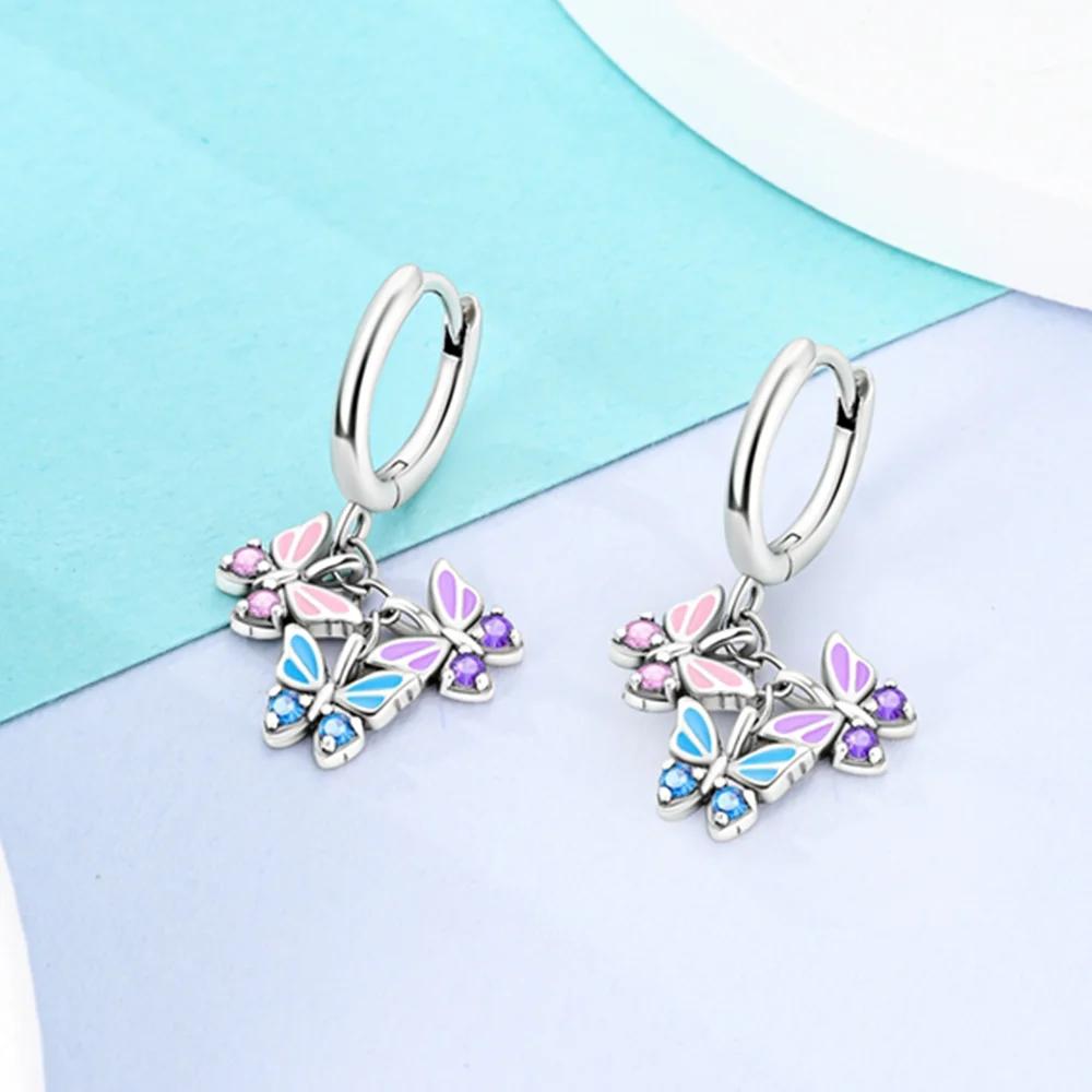 925 Silver Tricolor Butterfly Earrings Earrings For Women Wedding Engagement Charm Earrings Jewelry Gift