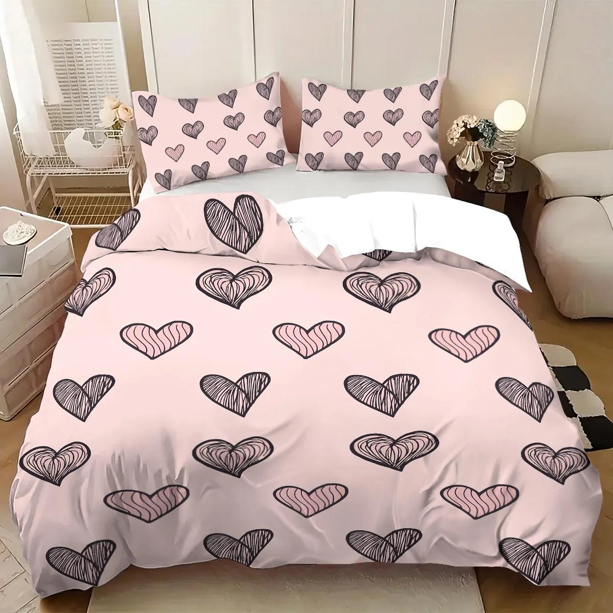 

3Pcs Pink Love Bedding Set 3D Printed Coreless Duvet Cover For Bedrooms, Gift For Lover Multiple Sizes, Soft And Comfortable Duvet Cover Set&EU Single(135x200cm)