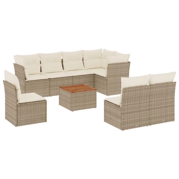 VidaXL Garden Lounge Set with Cushions 9 Pcs Beige Braided Resin 3223685