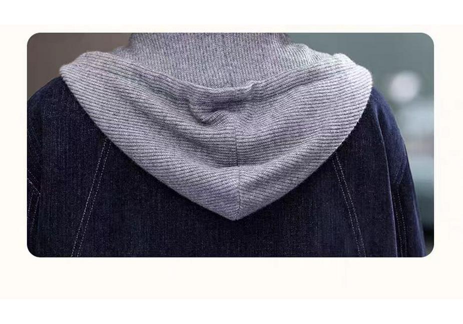 Stylish 2026 Spring Denim Jacket for Middle-Aged & Elderly Women - Casual Hooded Outerwear