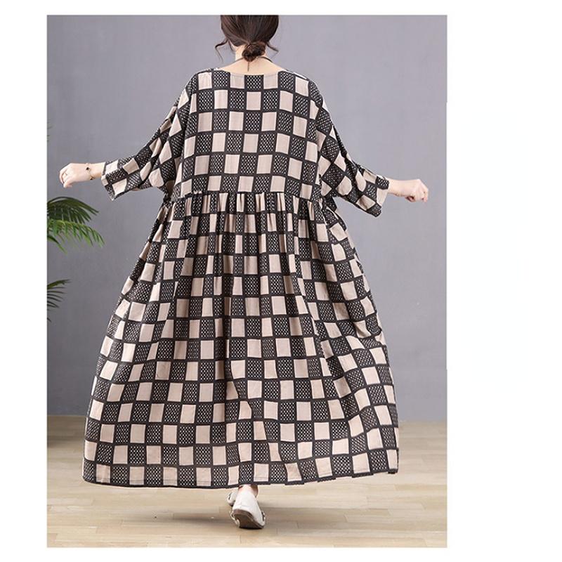 Dimanaf Plus Größe Frauen 2023 Neue Sommer Stil Kleid Lange Hülse O-ansatz Floral Lose Kleid Grün Leinen Grund Kleider