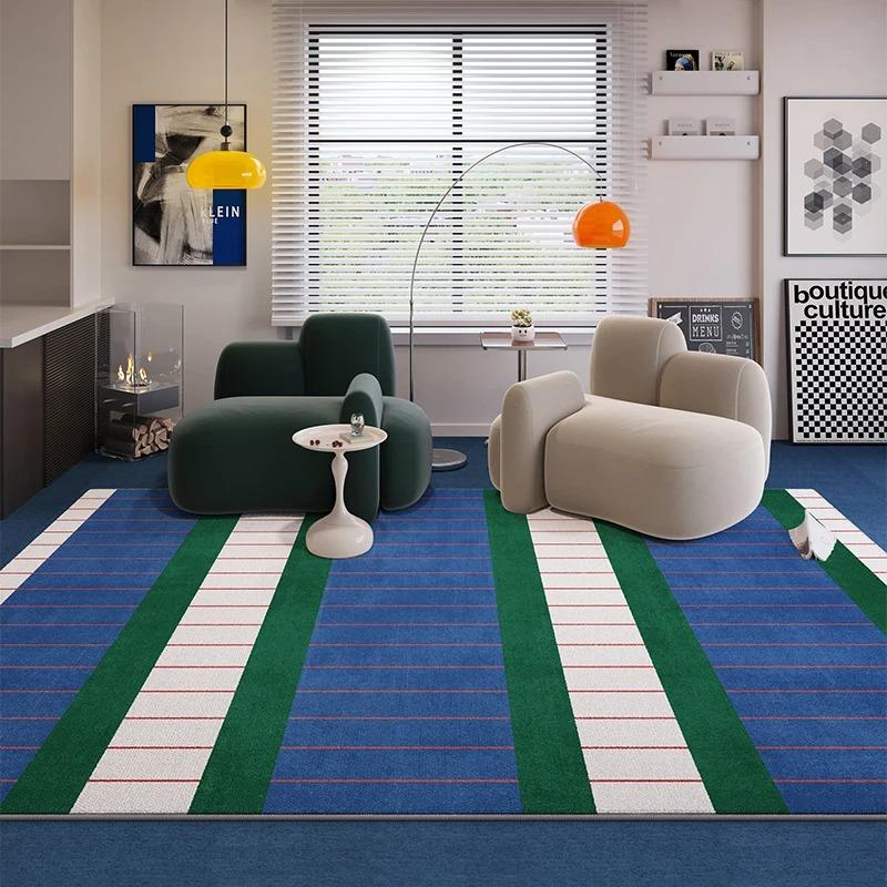Contemporary Carpet Collection Blue Gradient Wave Green White Stripe Colorful Checkerboard for Modern Home Decor 40x60cm
