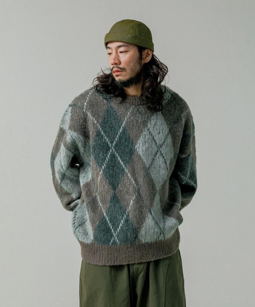 RUGGED HOUSE Brahms Argyle Hairy Wool Knit Khaki