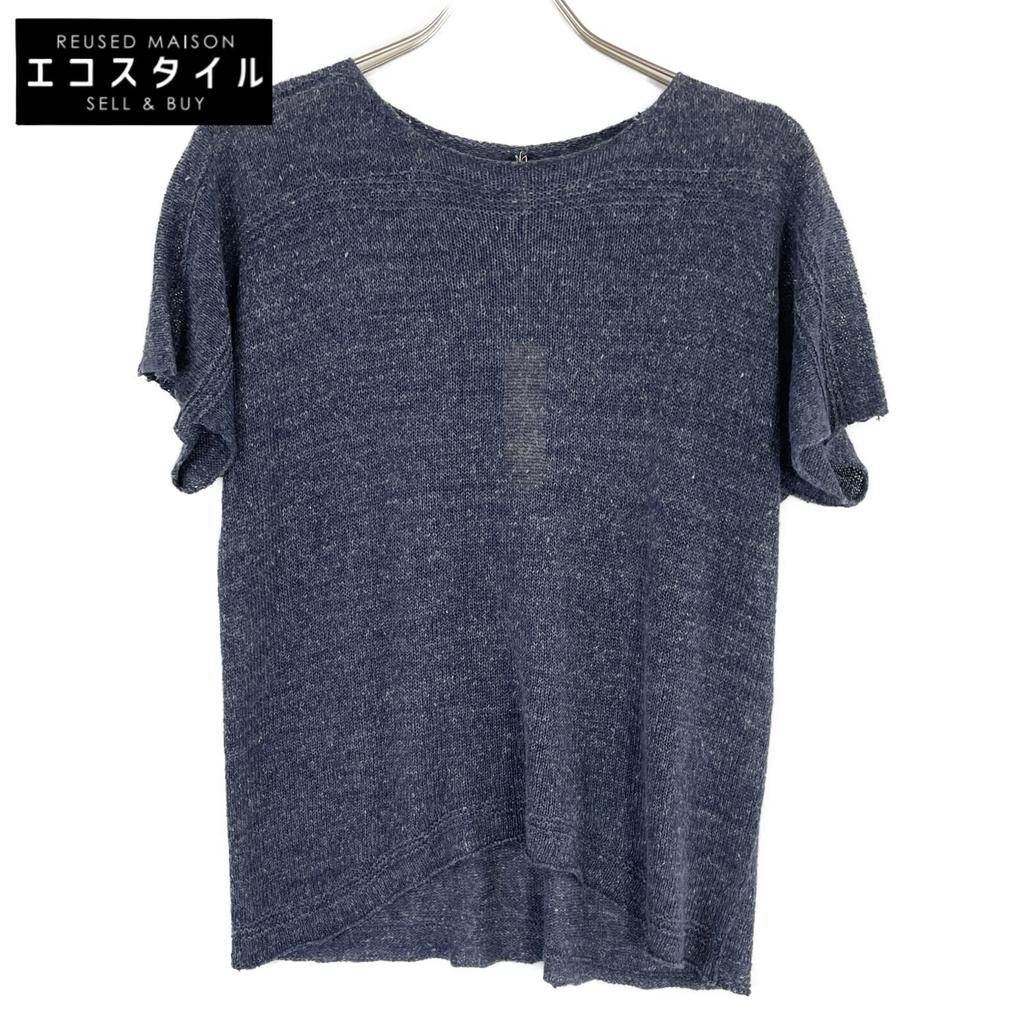 Babaghuri J0512KB601 100% Linen Knit Tops L IndigoUsed