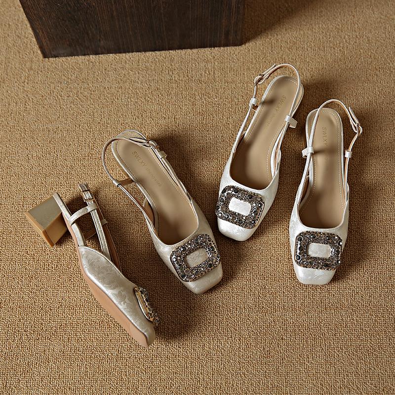 

2025 New High Heels Rhinestone Female Shoes Luxury Fashion Square Crystal Diamonds Buckle Women s Sandals Sandalias De Mujer 34 абрикосовий