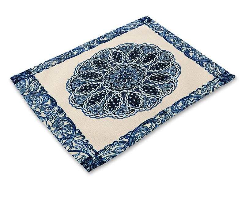 

Blue Mandala Placemat Kitchen Table Mat Pad Protector Heat Resistant Drink Coasters Dining Dish Placemat 2pcs 30x45cm
