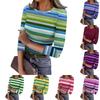 Women's Casual Fashion Round Neck Striped Print Three-Quarter Sleeve Ribbed Top
