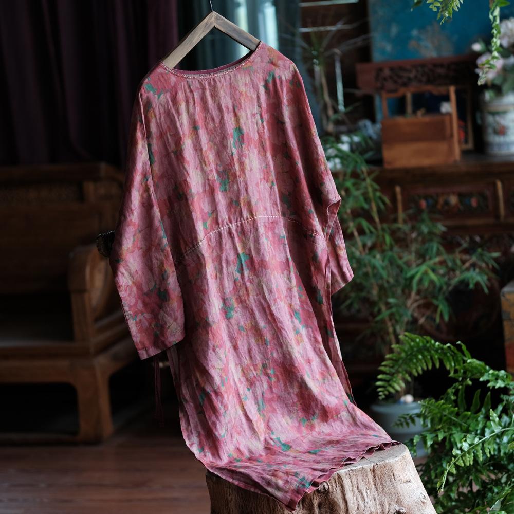 

Johnature Женские платья с винтажным принтом и цветочным принтом, с круглым вырезом и длинным рукавом, осень-осень, высокое качество, женские свободные платья One Size синий