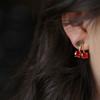 Red Zircon Cherry Leaf Stud Earrings Women Piercing Jewelry For Fashion Crystal Dangle Party Prom Birthday Wedding Gifts