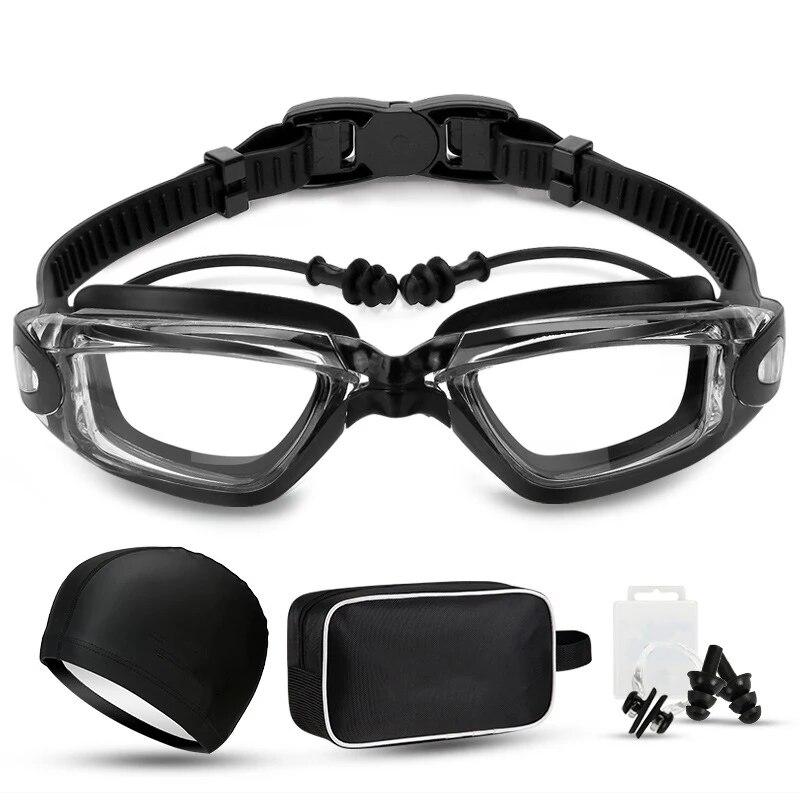 Swimming Goggles Set HD Anti Fog Swim Eyewear Cap Bag Men Women Professional Silicone Waterproof Swimming Glasses with Earplugs