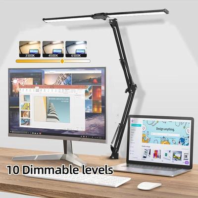 LED Desk Lamp Dimmable Clip On Reading Table Lamp Monitor Light USB Double Head Table Lamp of Office Study Working Folding Light