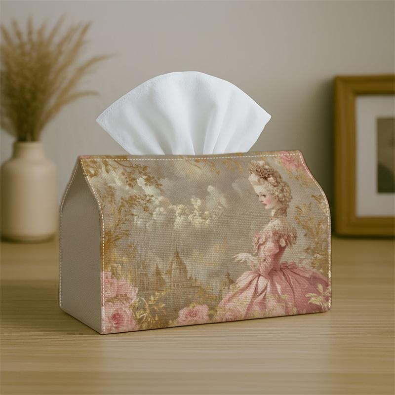 1pc Vintage Rococo Romantic Tissue Holder Featuring a Female Portrait Design - Fabric Napkin Storage Organizer Suitable for Kitchen, Car, Elegant Deco