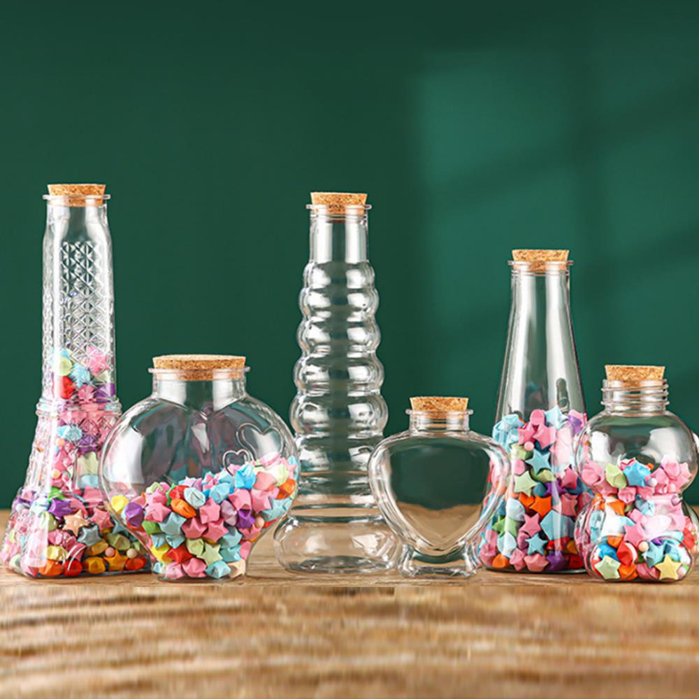 Transparente Plastikflasche Geschenk Wünschflasche Glückssternflasche Heimdekoration Flasche Aufbewahrungsglas Holzstöpsel Kreativ
