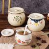 Japanese Double-Handle Ceramic Lard & Chili Oil Jar, Large Capacity, Heat-Resistant, with Lid & Spoon