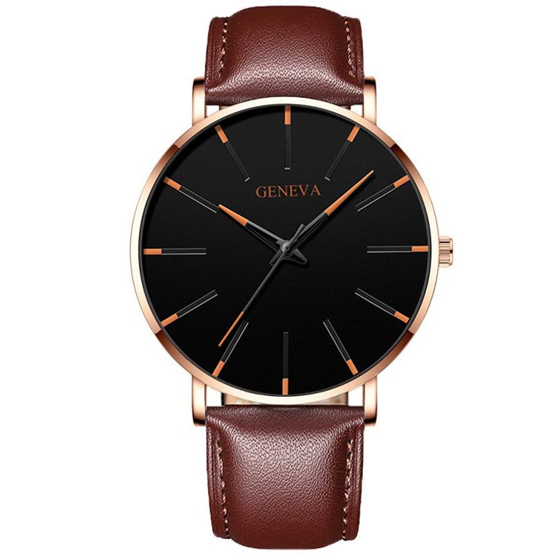 Geneva Fashion Men'S Leather Quartz Watch Casual Business Men'S Watch Slim Watch