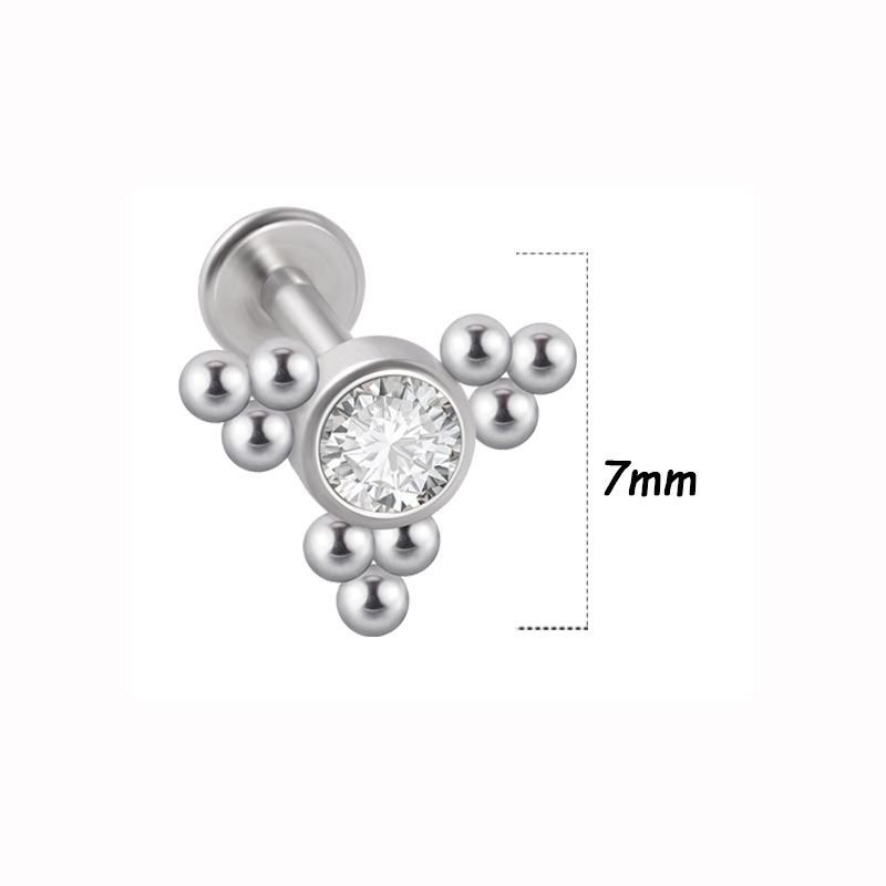 Titanium Steel 1.2 Gauge Crystal Cluster Triangle Lip & Ear Piercing Ring