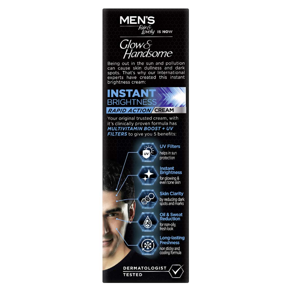 Glow & Handsome Instant Brightness Cream Daily Men Face Moisturizer Sun Protection Multivitamin Formula Pack of 1 25g