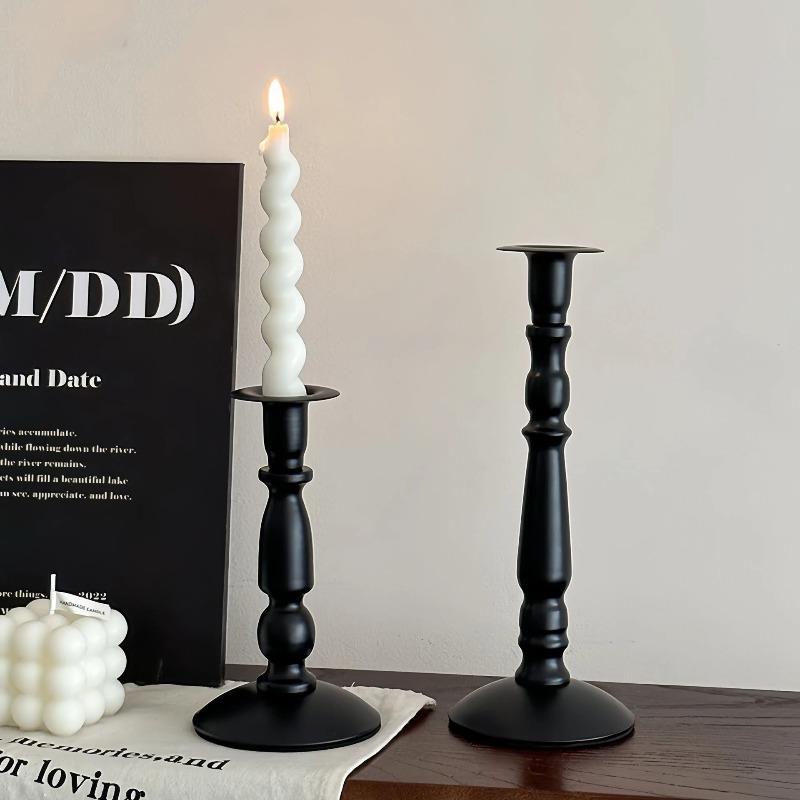 Ins American retro black wrought iron candlestick dining table atmosphere decoration ornament Roman pillar candle stand