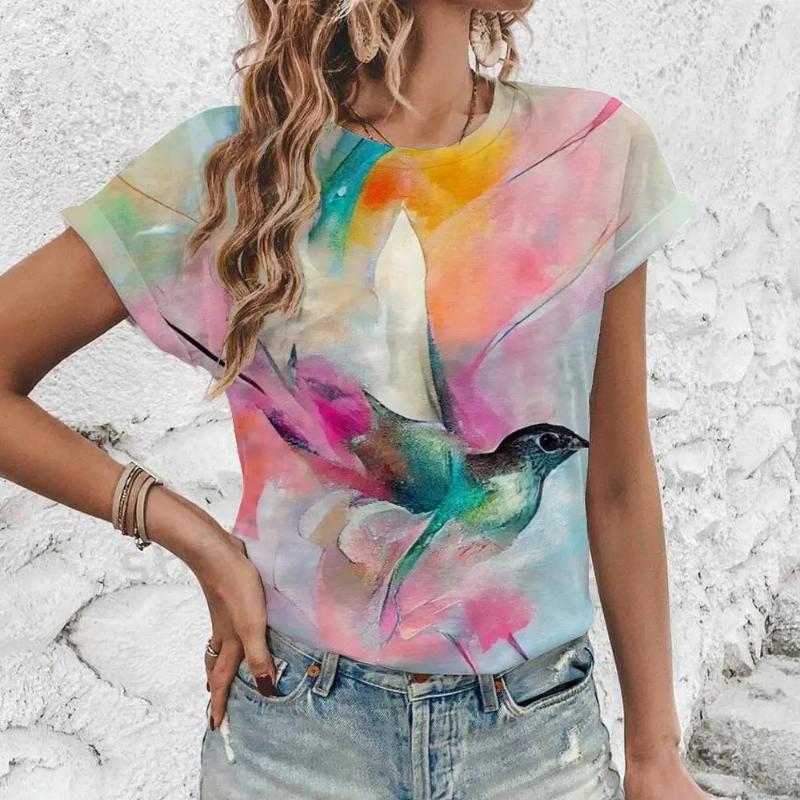 Summer Women's T Shirt bird Print Casual Short Sleeve 3d T-Shirt Fashion Streetwear Crew Neck