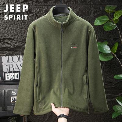 Jeep 2025 Men's Plus Velvet Fleece Zipper Hoodie Cardigan, Casual Autumn/Winter Long Sleeve Jacket