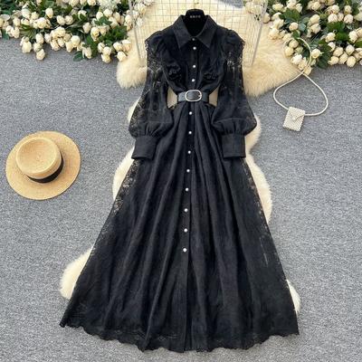 This Is A Light Luxury and High-end Polo Collar Dress for Women Featuring A Unique and Ethereal Spring Mesh Embroidery Design